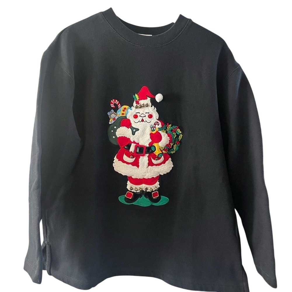 Vintage Westbound Women's SZ Large Black Christmas Sweatshirt Santa Claus Bells
